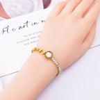 Roman Baguette Cubic Zirconia Mother Of Pearl 18K Gold Stainless Steel Curb Chain Bracelet For Women