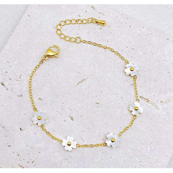Flower Mother Of Pearl White 18K Gold Stainless Steel Anti Tarnish Link Chain Bracelet For Women Main image