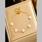 Flower Mother Of Pearl White 18K Gold Stainless Steel Anti Tarnish Link Chain Bracelet For Women