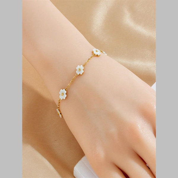 Flower Mother Of Pearl White 18K Gold Stainless Steel Anti Tarnish Link Chain Bracelet For Women Secondary image
