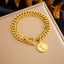 Elizabeth Coin 18K Gold Stainless Steel Anti Tarnish Charm Curb Chain Bracelet For Women