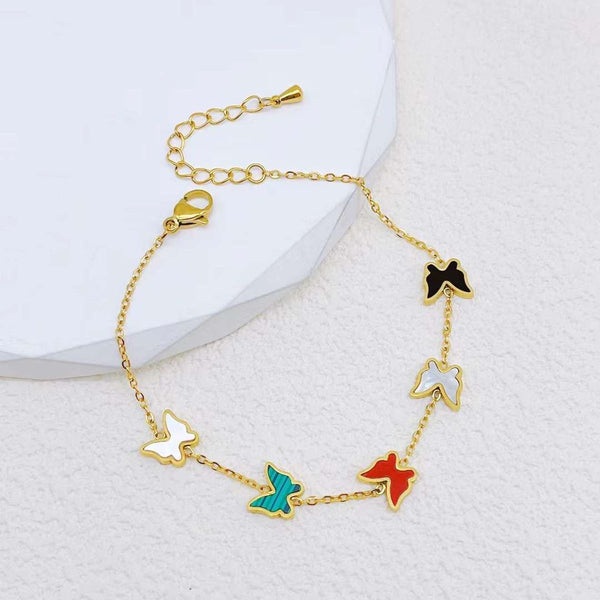 Rainbow Butterfly Mother Of Pearl Multicolour 18K Gold Stainless Steel Anti Tarnish Link Chain Bracelet For Women Main image