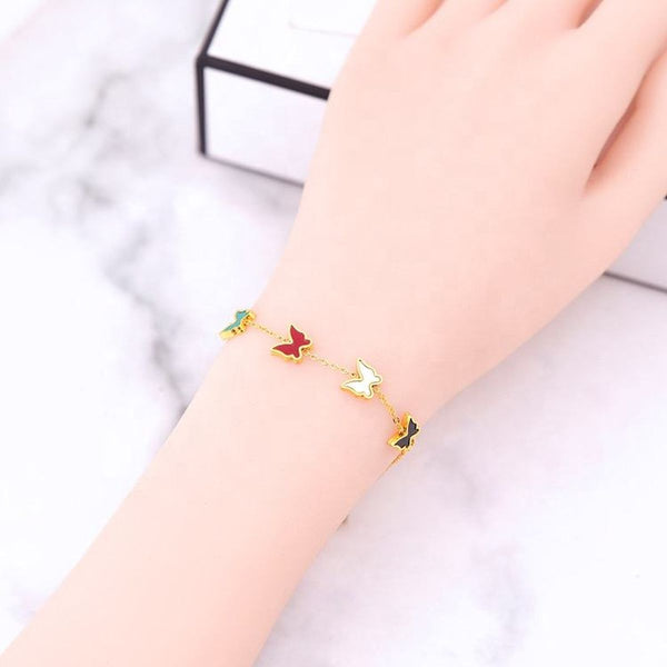 Rainbow Butterfly Mother Of Pearl Multicolour 18K Gold Stainless Steel Anti Tarnish Link Chain Bracelet For Women Secondary image