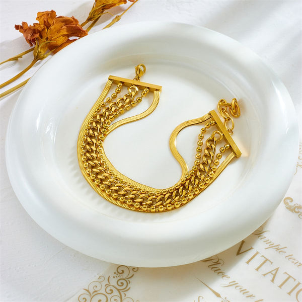 18K Gold Stainless Steel Anti Tarnish Snake Ball Curb Layered Chain Bracelet For Women Secondary image