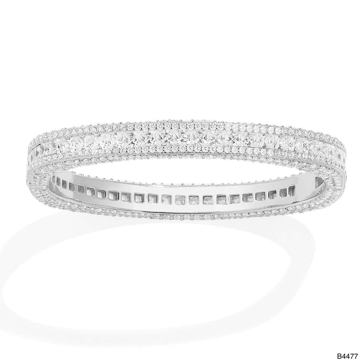 Cushion Cut Solitaire Cubic Zirconia Crystal Red Silver Anti Tarnish Kada Bracelet For Women