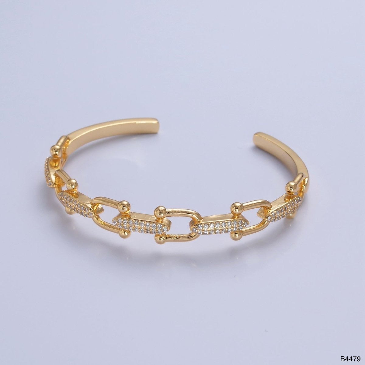 Link Chain Surface CZ 18K Gold Anti Tarnish Cuff Bracelet Bulk
