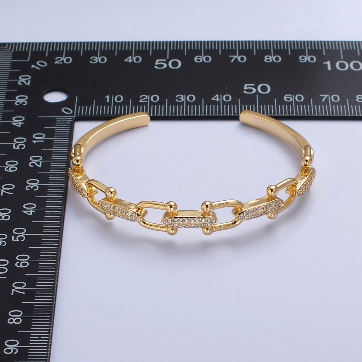 Link Chain Surface CZ 18K Gold Anti Tarnish Cuff Bracelet Bulk