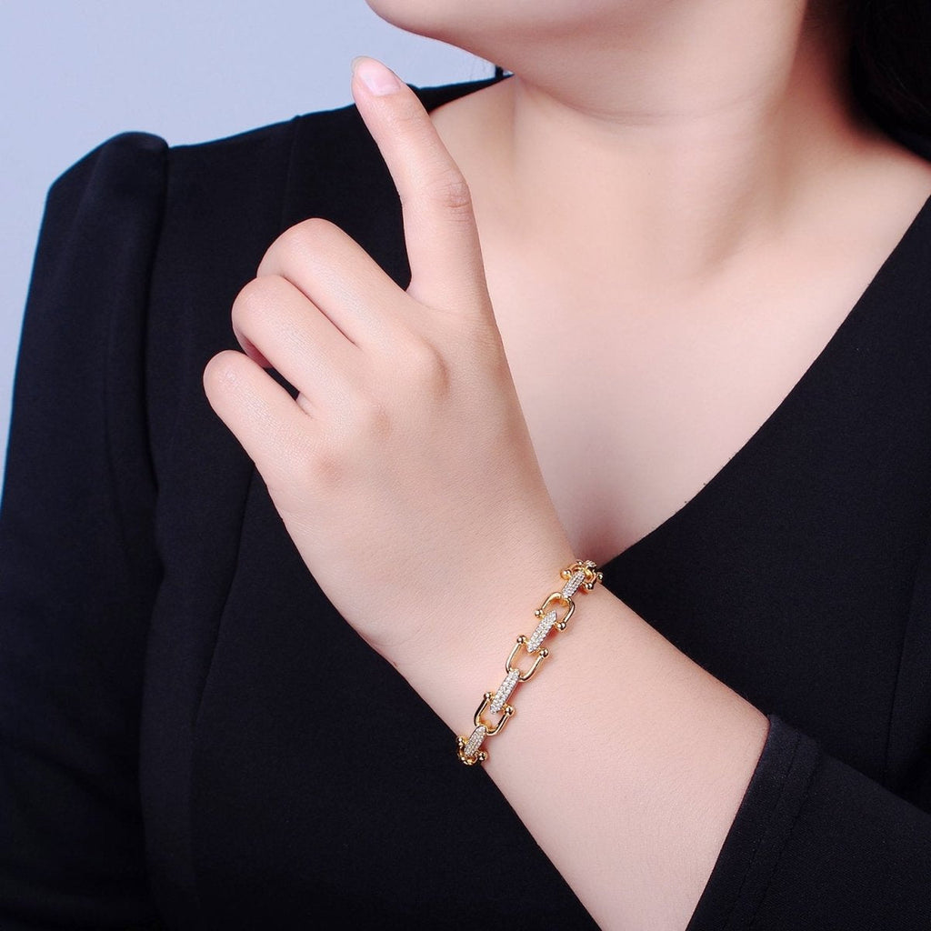 Link Chain Surface CZ 18K Gold Anti Tarnish Cuff Bracelet Bulk