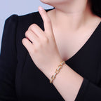 Link Chain Surface CZ 18K Gold Anti Tarnish Cuff Bracelet Bulk