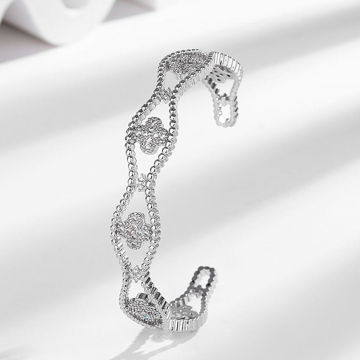 Wave Clover Flower CZ 18K Gold Anti Tarnish Cuff Bracelet Bulk Secondary image