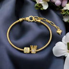 Box Crown Alphabets Letter A Cubic Zirconia 18K Gold Anti Tarnish Personalized Snake Chain Bracelet For Women