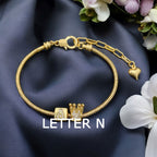 Box Crown Alphabets Letter A Cubic Zirconia 18K Gold Anti Tarnish Personalized Snake Chain Bracelet For Women