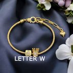 Box Crown Alphabets Letter A Cubic Zirconia 18K Gold Anti Tarnish Personalized Snake Chain Bracelet For Women