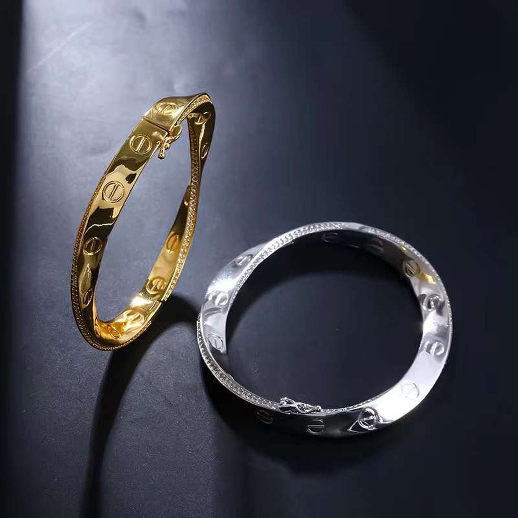 Screw Wave CZ 18K Gold Anti Tarnish Kada Bracelet Bulk