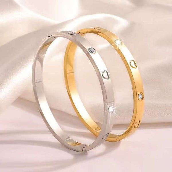Screw Heart CZ Gold Stainless Steel Anti Tarnish Kada Bracelet Bulk Main image