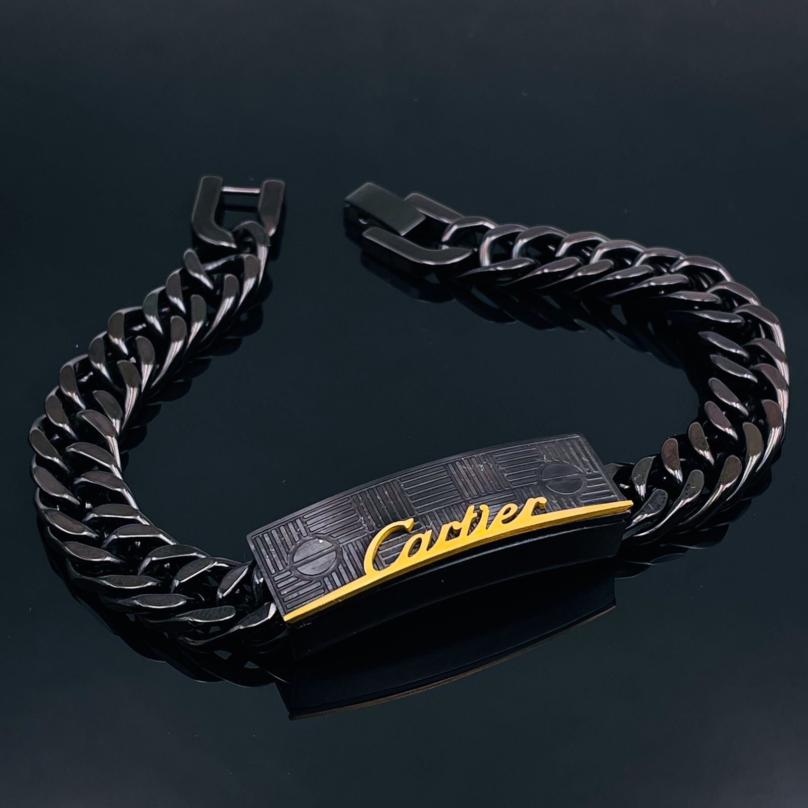 Luxury Two Tone Black 18K Gold Stainless Steel Anti Tarnish Curb Chain Id Bracelet For Men Main image