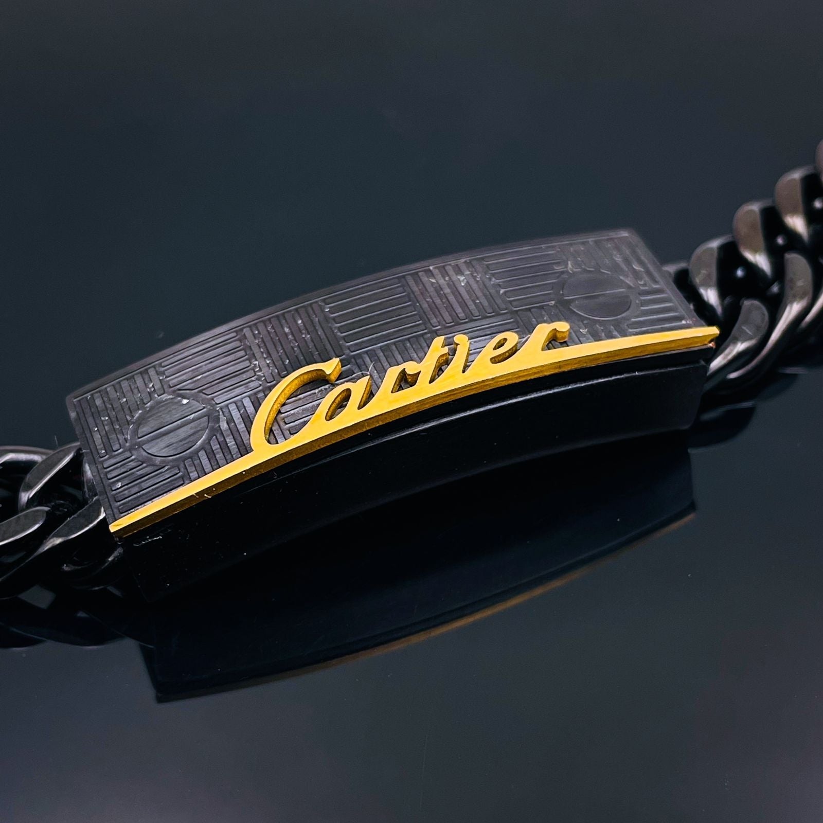 Luxury Two Tone Black 18K Gold Stainless Steel Anti Tarnish Curb Chain Id Bracelet For Men Secondary image
