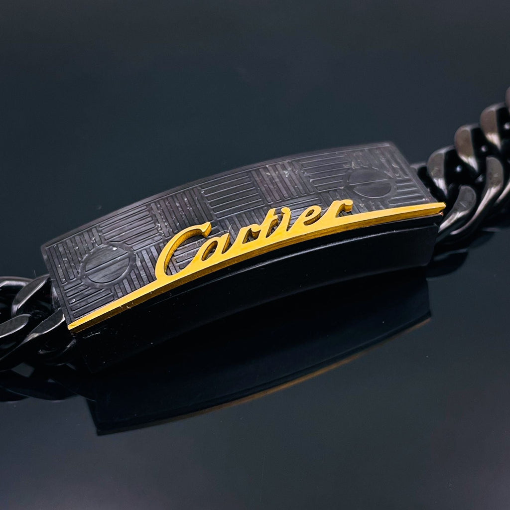 Luxury Two Tone Black 18K Gold Stainless Steel Anti Tarnish Curb Chain Id Bracelet For Men