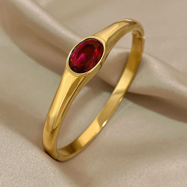 Oval Crystal Red 18K Gold Stainless Steel Anti Tarnish Openable Kada Bracelet For Women Main image