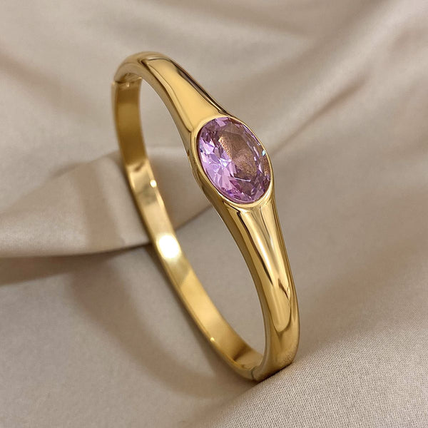 Oval Crystal Red 18K Gold Stainless Steel Anti Tarnish Openable Kada Bracelet For Women Secondary image