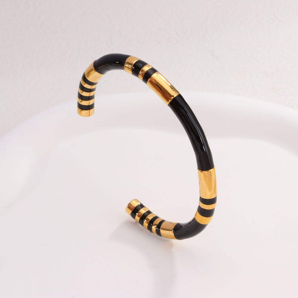 Stripe Black Gold Stainless Steel Anti Tarnish Cuff Bracelet Bulk Main image