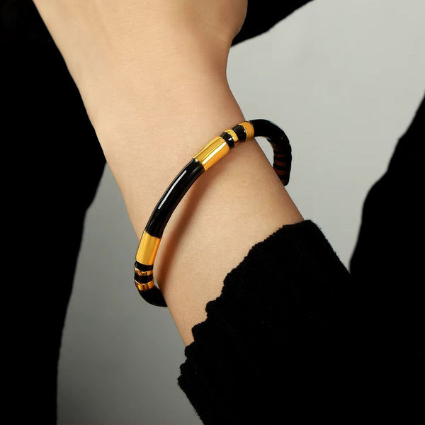 Stripe Black Gold Stainless Steel Anti Tarnish Cuff Bracelet Bulk Secondary image