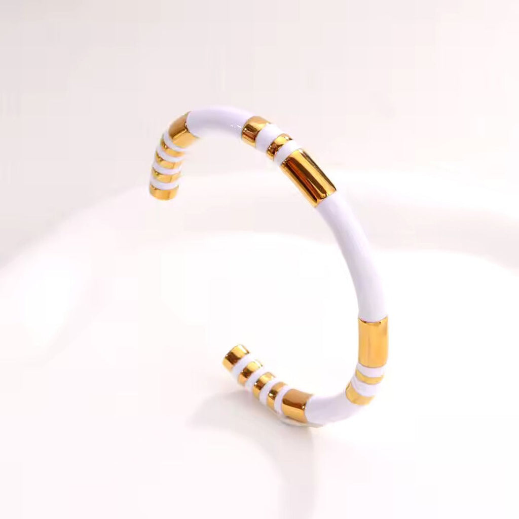Stripe Black Gold Stainless Steel Anti Tarnish Cuff Bracelet Bulk