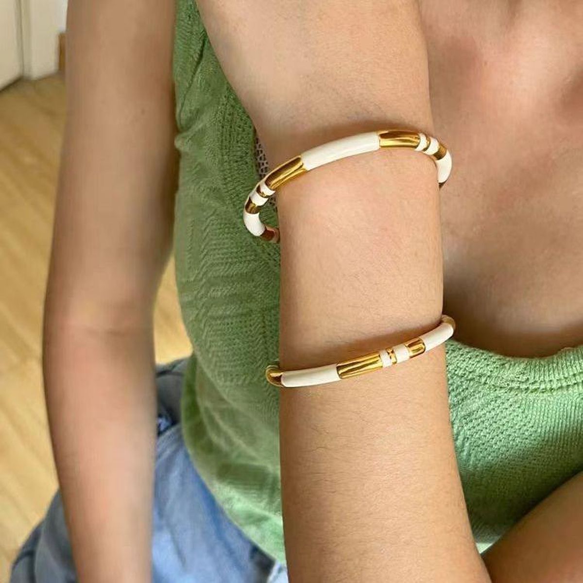 Stripe Black Gold Stainless Steel Anti Tarnish Cuff Bracelet Bulk