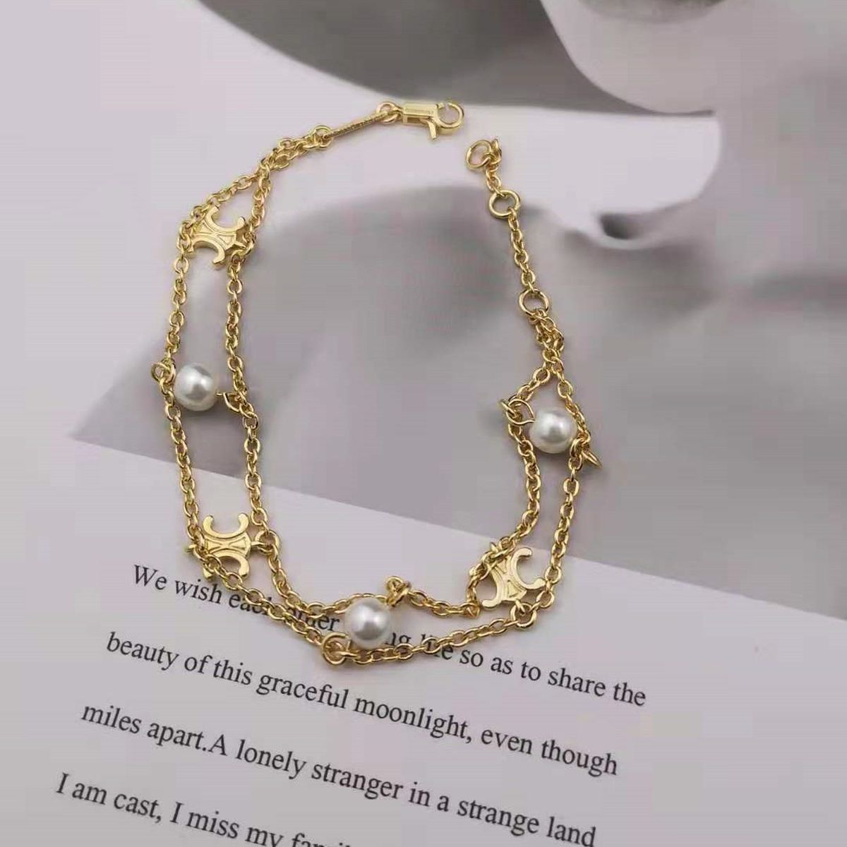 Layered Pearl 18K Gold Anti Tarnish Link Chain Bracelet For Women Secondary image