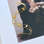 Layered Pearl 18K Gold Anti Tarnish Link Chain Bracelet For Women
