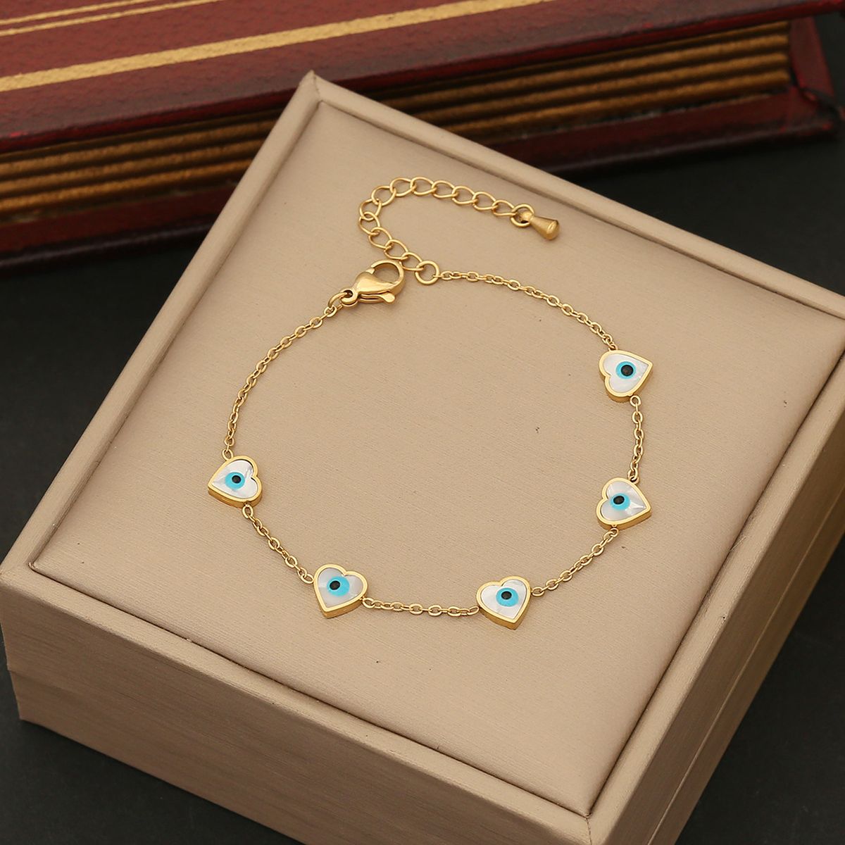 Evil Eye Heart Stainless Steel Mother Of Pearl 18K Gold Bracelet Bulk Main image