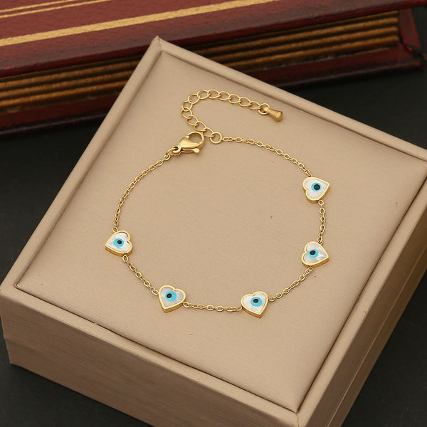 Evil Eye Heart Stainless Steel Mother Of Pearl 18K Gold Bracelet Bulk Main image