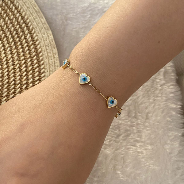 Evil Eye Heart Stainless Steel Mother Of Pearl 18K Gold Bracelet Bulk Secondary image