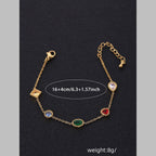 Clover Heart Charm Cubic Zirconia Crystal Multicolour 18K Gold Stainless Steel Anti Tarnish Link Chain Bracelet For Women