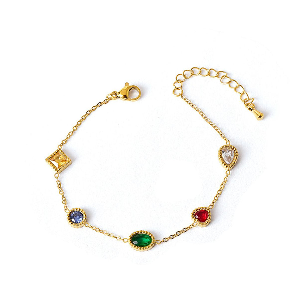 Clover Heart Charm Cubic Zirconia Crystal Multicolour 18K Gold Stainless Steel Anti Tarnish Link Chain Bracelet For Women