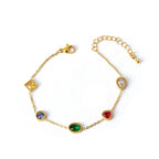 Clover Heart Charm Cubic Zirconia Crystal Multicolour 18K Gold Stainless Steel Anti Tarnish Link Chain Bracelet For Women