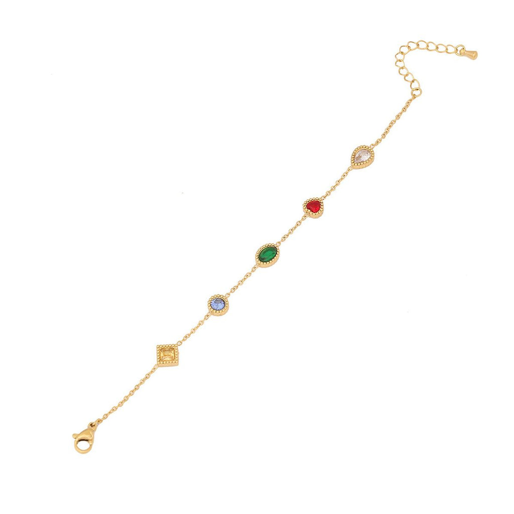 Clover Heart Charm Cubic Zirconia Crystal Multicolour 18K Gold Stainless Steel Anti Tarnish Link Chain Bracelet For Women