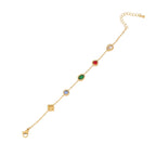 Clover Heart Charm Cubic Zirconia Crystal Multicolour 18K Gold Stainless Steel Anti Tarnish Link Chain Bracelet For Women