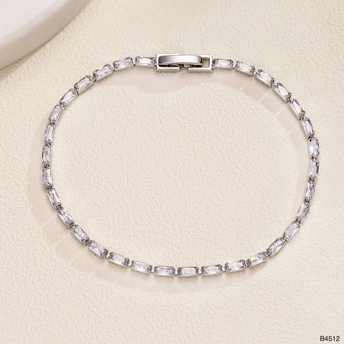 Baguette Solitaire Silver White Cubic Zirconia Tennis Bracelet Bulk