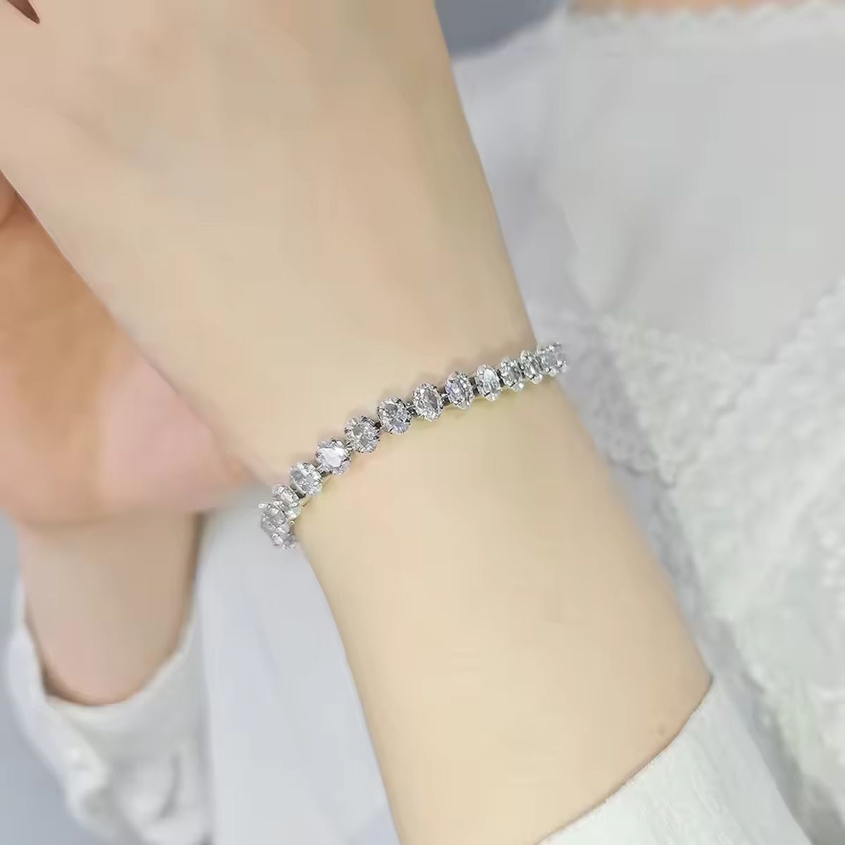 Oval Solitaire Silver White Cubic Zirconia Tennis Bracelet Women Bulk