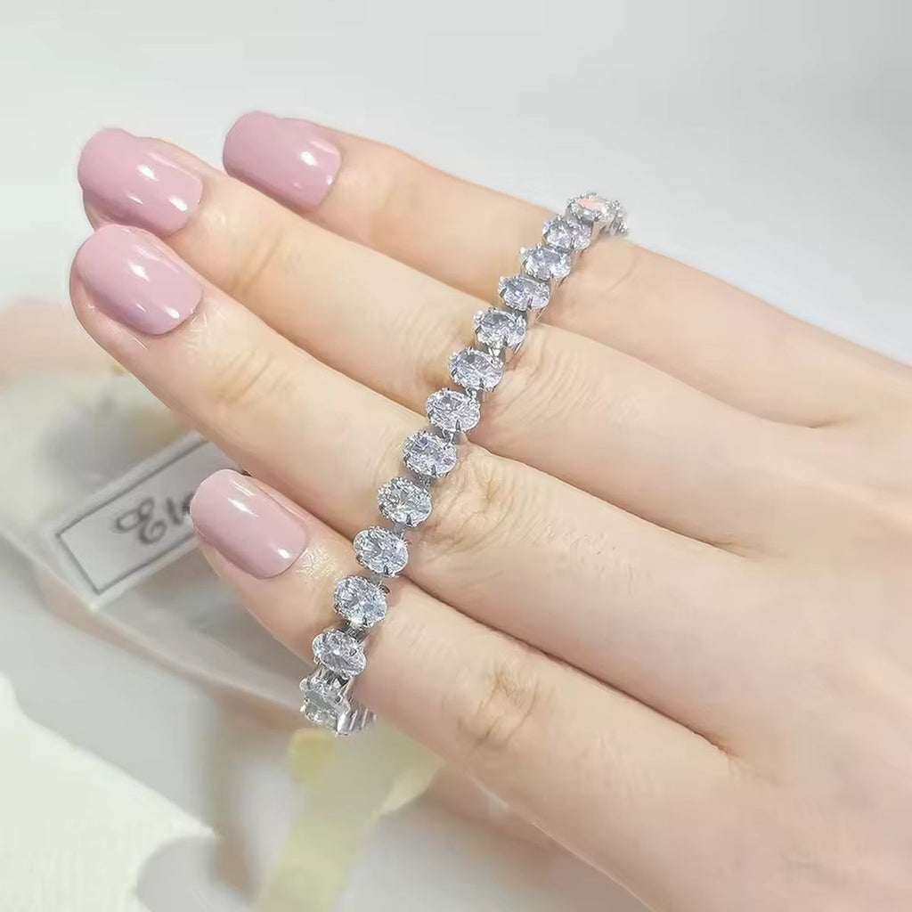 Oval Solitaire Silver White Cubic Zirconia Tennis Bracelet Women Bulk