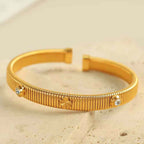 Clover Flower CZ 18K Gold Anti Tarnish Snake Cuff Kada Bracelet Bulk