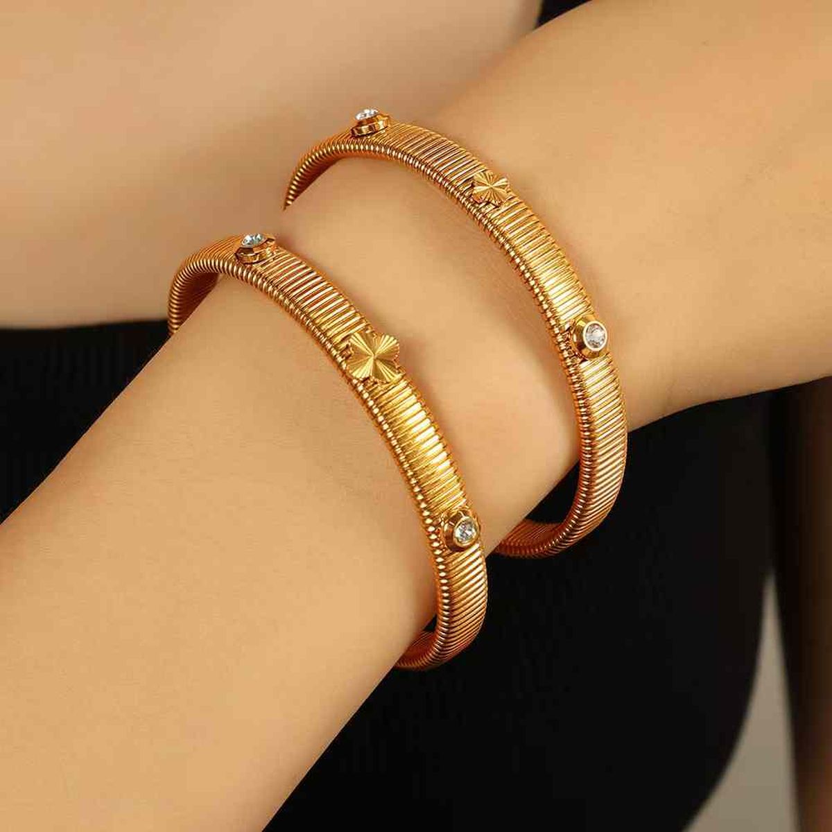 Clover Flower CZ 18K Gold Anti Tarnish Snake Cuff Kada Bracelet Bulk Secondary image