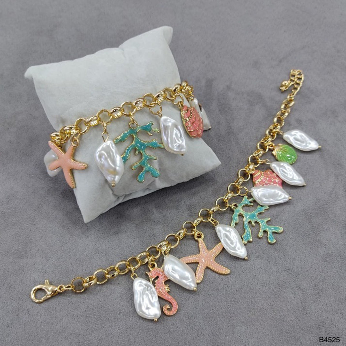 Tree Root Star Fish Charm Enamel Pearl Multicolour 18K Gold Anti Tarnish Chain Bracelet For Women Main image