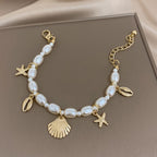 Star Fish Shell Charm Pearl White 18K Gold Anti Tarnish Bracelet Bulk