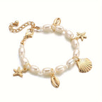 Star Fish Shell Charm Pearl White 18K Gold Anti Tarnish Bracelet Bulk