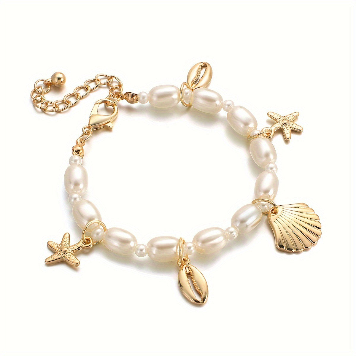 Star Fish Shell Charm Pearl White 18K Gold Anti Tarnish Bracelet Bulk