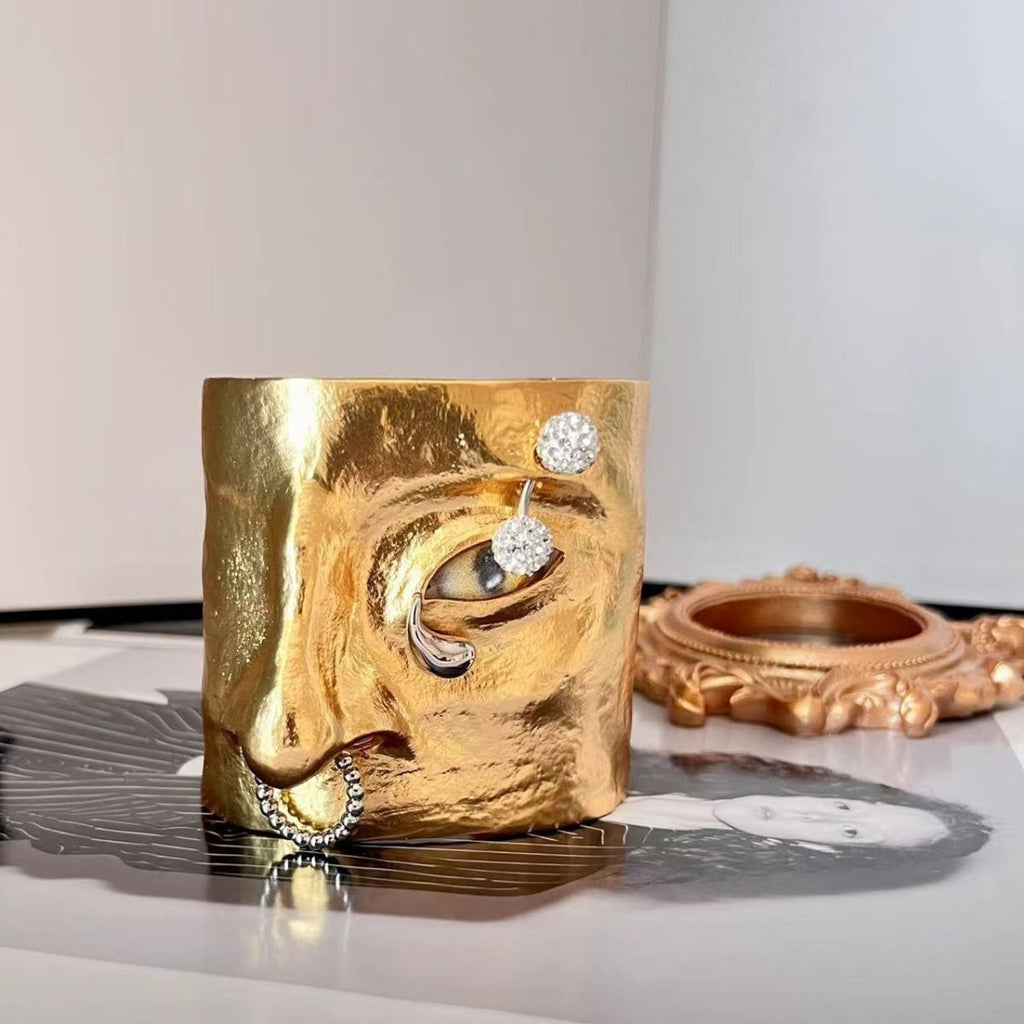 Face Yellow 18K Gold Cuff Kada Bracelet For Women