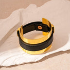Stylish 18K Gold Black Leather Kada Bracelet For Women Bulk