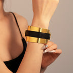 Stylish 18K Gold Black Leather Kada Bracelet For Women Bulk